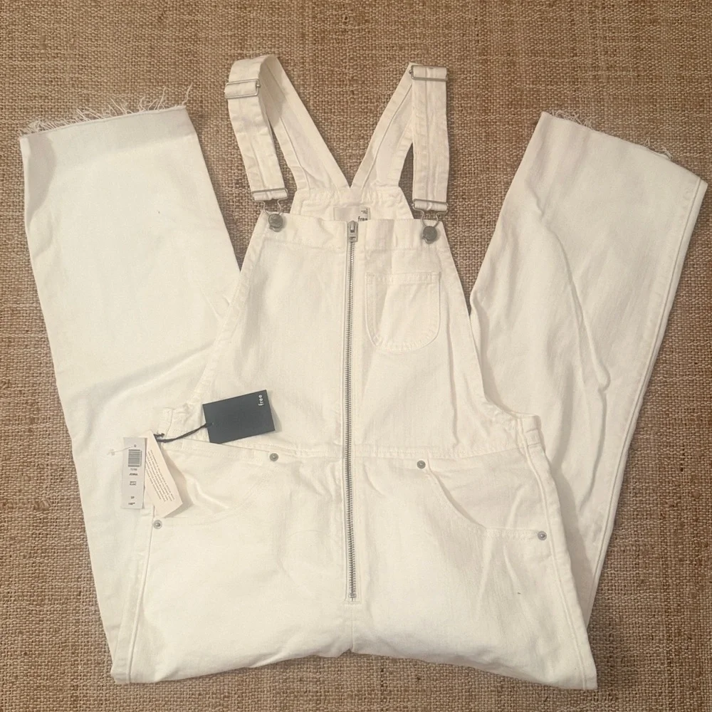 NEW Aritzia Wilfred free Jenna White Denim Exposed Zipper Overalls NWT Small
